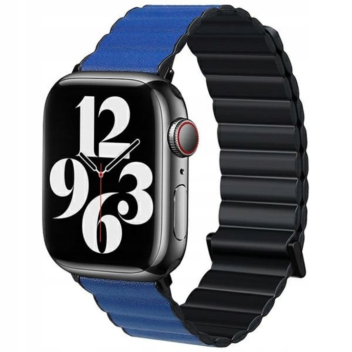 Beline Magnetic Pro mágneses szíj, 42/44/45/49mm, fekete-kék, környezetbarát anyag, kompatibilis az Apple Watch-csal