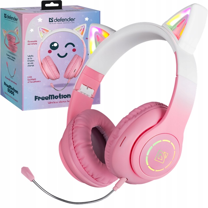 Casti Wireless Defender FreeMotion B505, rozpink, cu microfon detasabil, Bluetooth 5.3, pliabile, 8 ore autonomie
