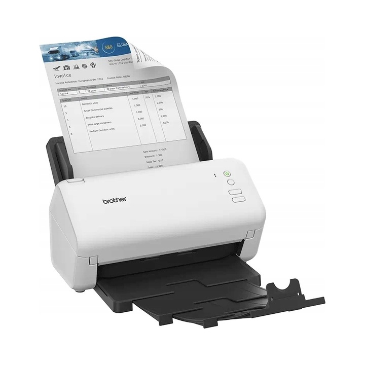Скенер за документи Brother ADS-4100, двустранен, ADF 60 листа, 600 x 600 dpi, USB 3.0, Бял, 1 бр