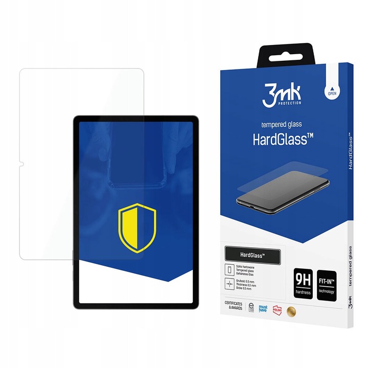 Защитно фолио 3mk HardGlass за Samsung Galaxy Tab S9 FE, 9H, 0,3 мм, пълен комплект