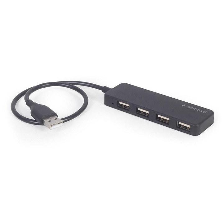 Концентратор USB 2.0 Gembird 4-портов, черен, 3x10.1x1см