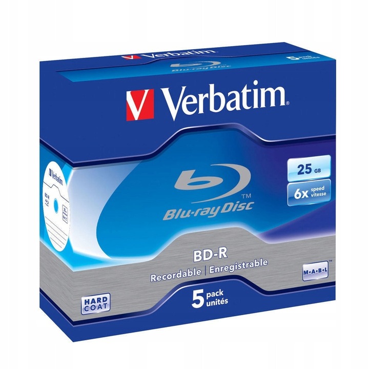 Set 5 discuri Blu-ray Verbatim 25GB 6X, alb