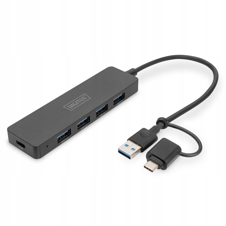 USB 3.0 хъб, Digitus, 4-портов, черен, 0,2м