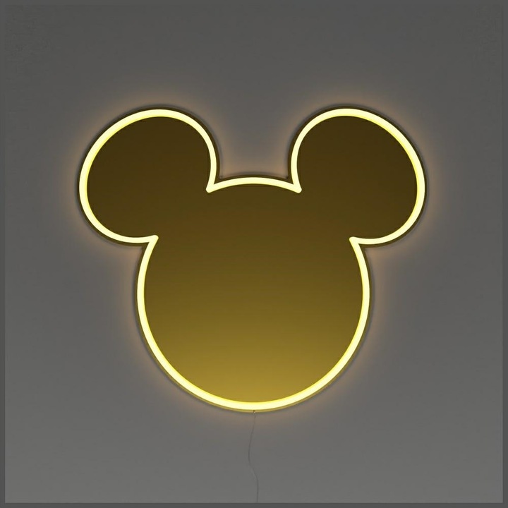 LED неонова лампа Yellowpop Disney Mickey Mirror, 50x44см, златиста, декоративна и функционална