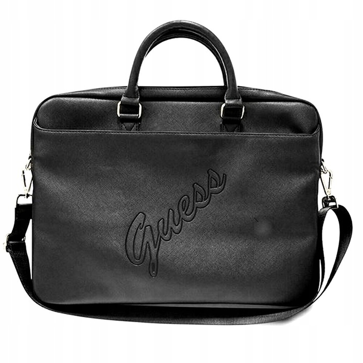 Guess Saffiano Script 16" laptop táska, fekete, állítható pánttal és két nagy rekesszel