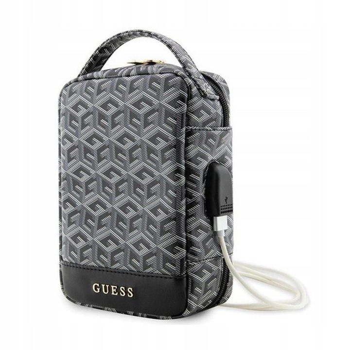 Пътна чанта Guess GCube Stripe, органайзер за аксесоари, черна, 23.5x15.5x6.5cm
