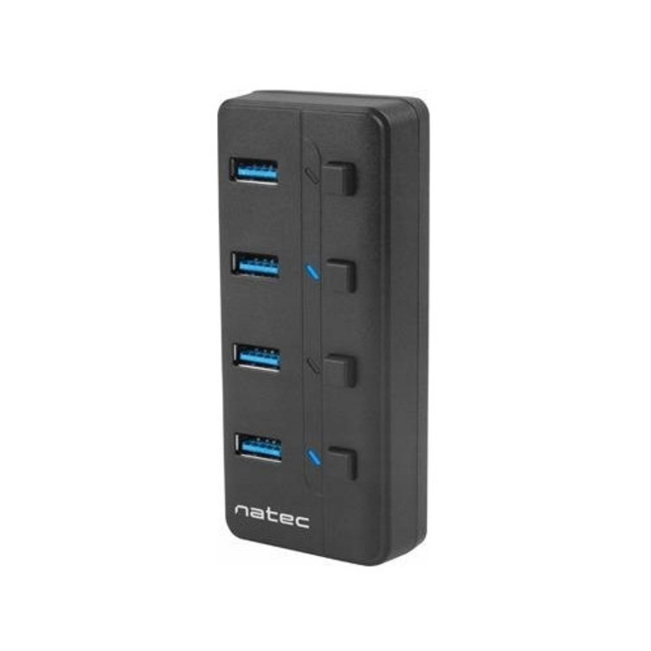 Natec 4x USB 3.0 Mantis 2 USB elosztó, fekete, 100x45x22mm