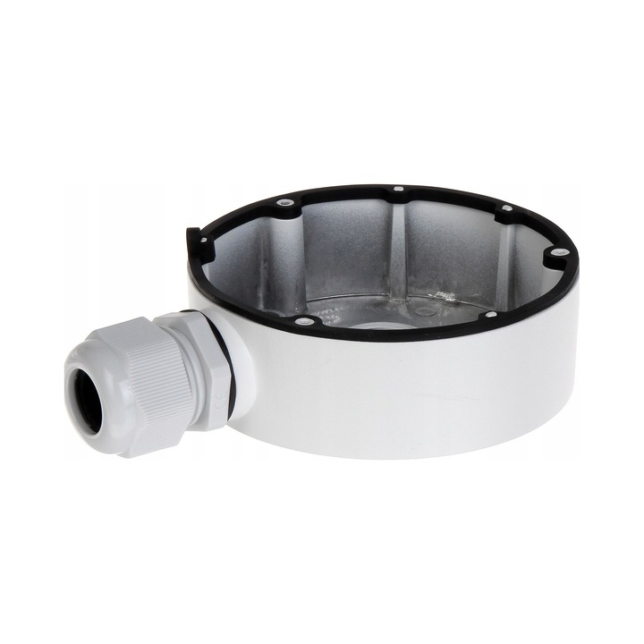 Cutie de conexiuni/suport montaj Hikvision DS-1280ZJ-DM18, din aluminiu, cu glanda pentru cablu, alb, O111×44,8mm