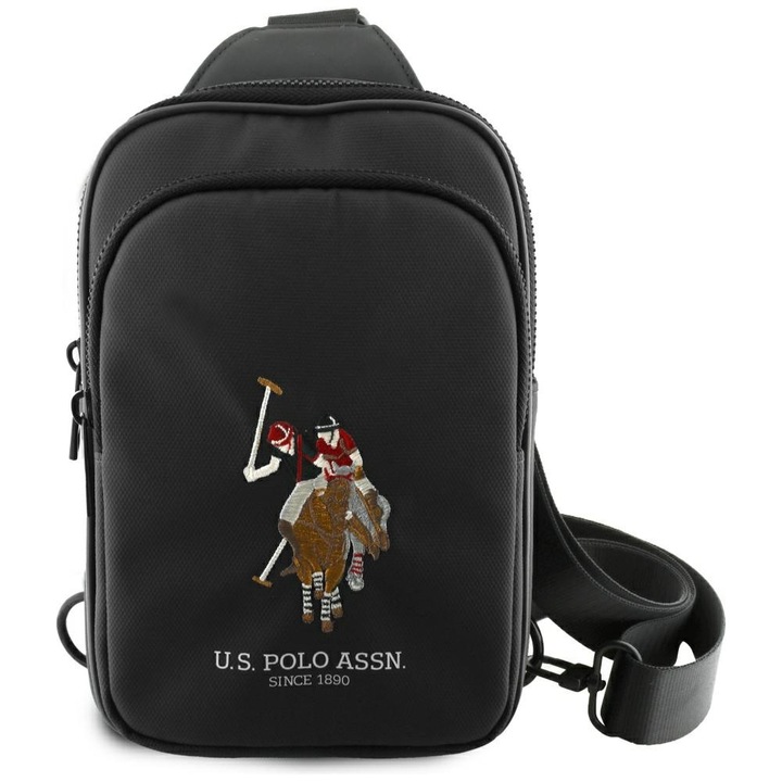 Чанта за телефон US Polo Petit Pique Crossbody, черна, найлон, два джоба, компактни размери