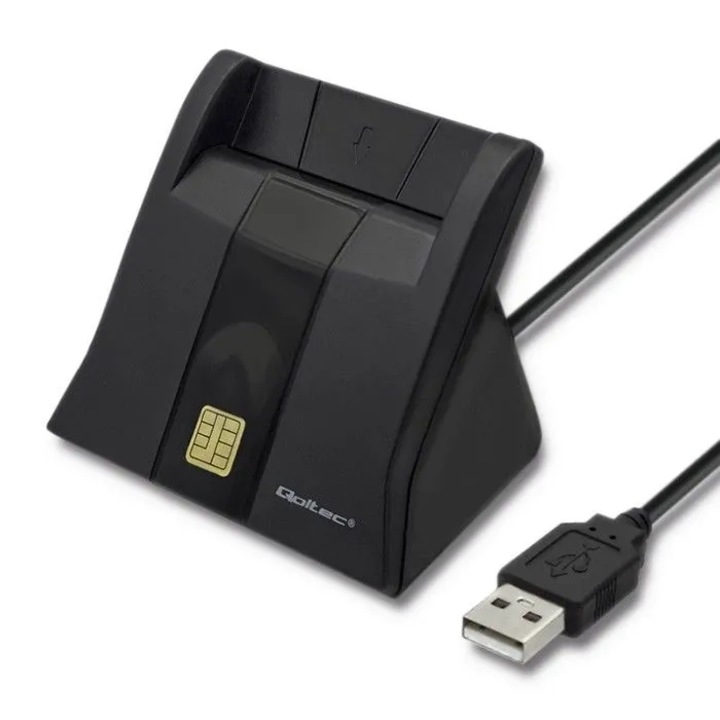 Cititor de carduri chip Qoltec SCR-0643, USB 2.0, negru, 81.2x62.7x65mm