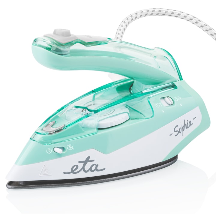 Fier de calcat ETA Sophia, calcat cu aburi si uscat, ceramic, 1100W, alb, 19.5x13x9cm