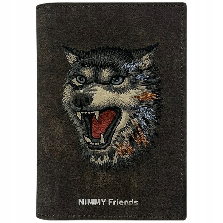 Калъф за паспорт Raptor Wolf, 10x7.5x1.5см, кафяв цвят, екологичен материал