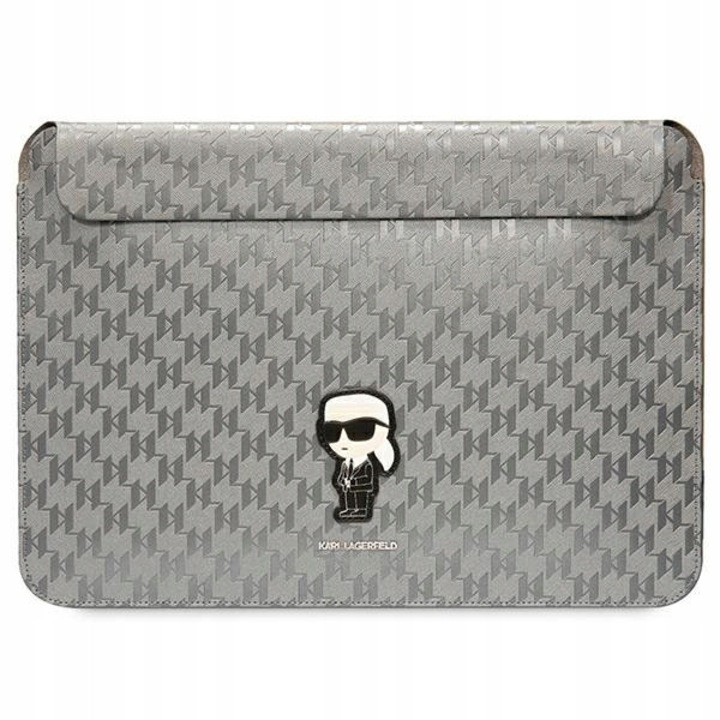 Калъф за лаптоп Karl Lagerfeld Saffiano Monogram, 14", сребрист, екологичен материал