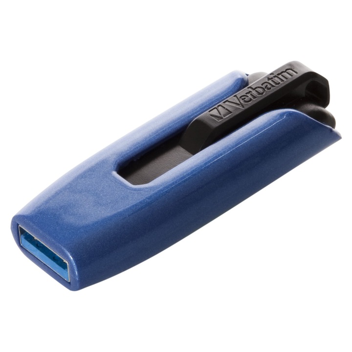 Флашка Verbatim V3 MAX USB 3.2 Gen 1, скорост на трансфер до 300 MB/s, плъзгащ механизъм за защита на конектора, синя, 64 GB