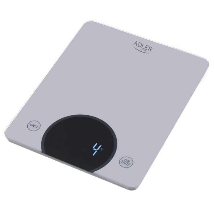 Cantar de bucatarie ADLER AD 3173s, capacitate 10 kg, precizie 1 g, afisaj LED, gri