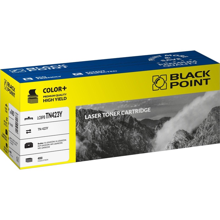 Toner Black Point LCBPBTN423Y, kompatibilis Brother TN-423Y, kapacitás 4000 oldal (ISO 19752), sárga, 1 db.