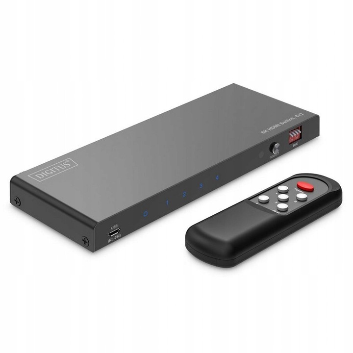 HDMI kapcsoló 4x1, 8K, 48 Gbps, HDR, fekete, 18.8x7.1x1.8cm