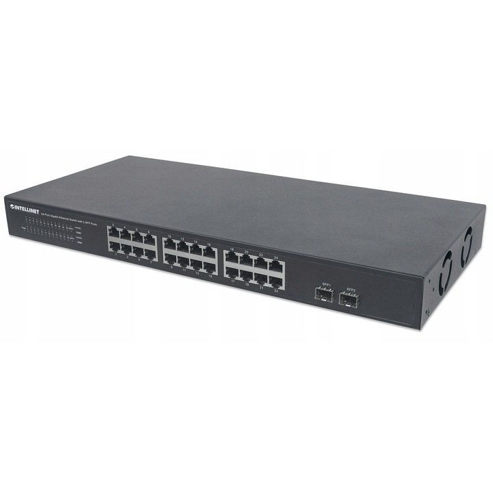Суич 24 порта Gigabit Ethernet Intellinet, 10/100/1000 Mbps, монтируем в 1U рак, 44x20.8x4.4cm