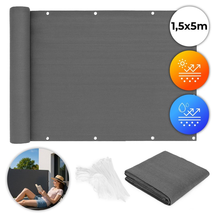 Параван за балкон с монтажни елементи 150x500 см, HDPE, сив, комплект