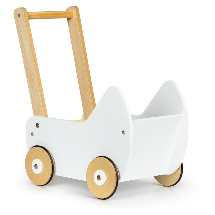 Babakocsi babáknak, ECOTOYS, fából, 39x23,5x41cm, csúszásmentes, 3 éves kortól