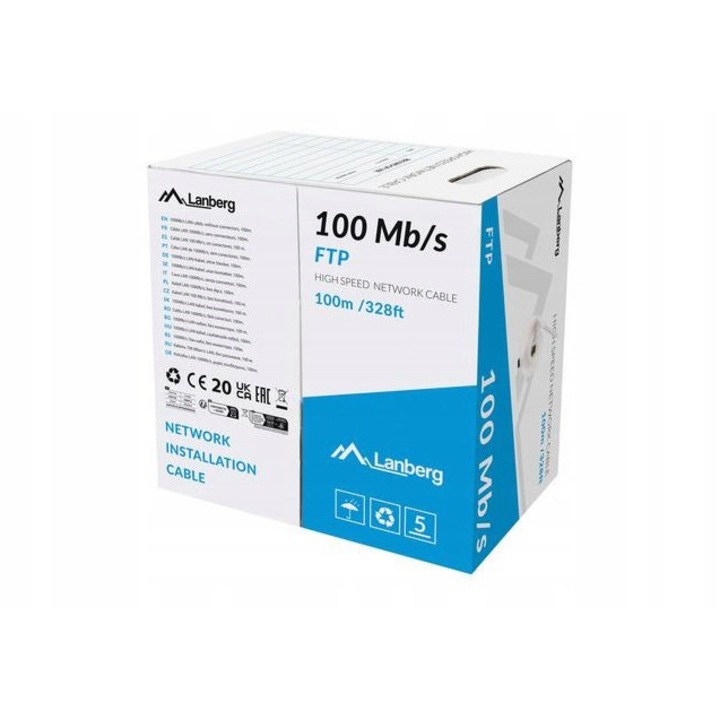 Cablu LAN FTP 100MB/s 100m, Lanberg, сив, за вътрешна употреба
