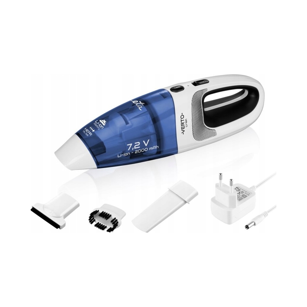 Aspirator manual ETA Verto, 7.2V, 15 min autonomie, alb-albastru, set complet
