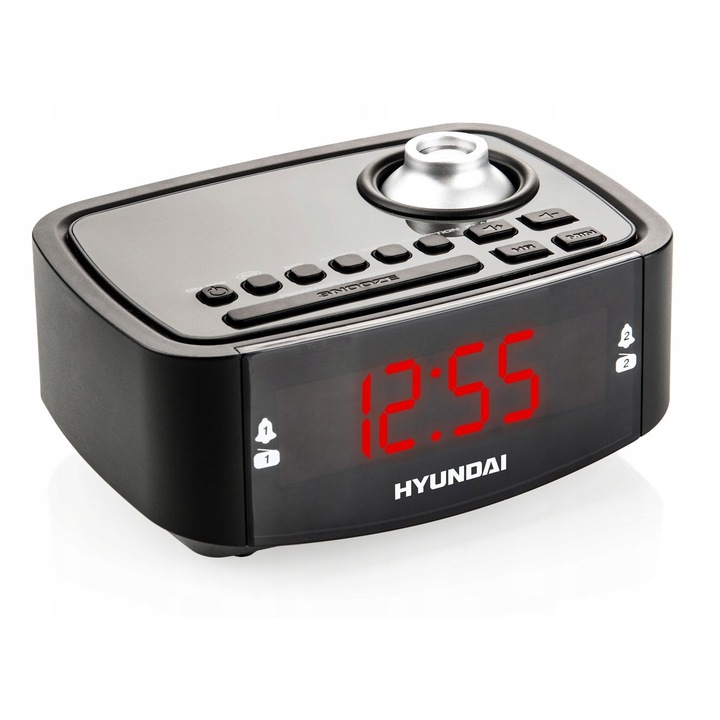 Radiobudzik Hyundai RAC201PLLBR, proiectie timp, 2 budziki, negru-rosu, alimentare 230V