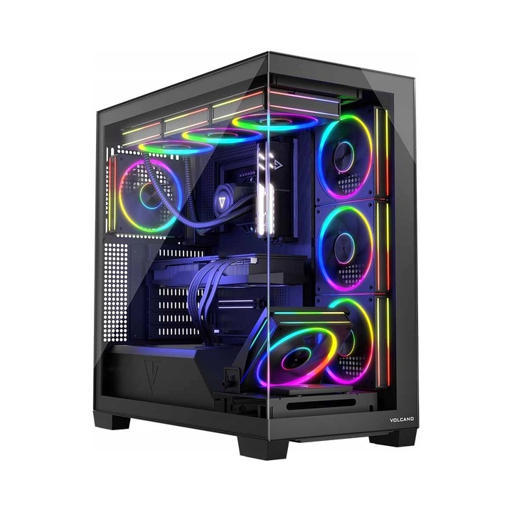 Modecom Volcano Stellar ARGB 8F gamer ház, fekete, 8 ventilátor, vezérlő, ATX, ITX, microATX méretek