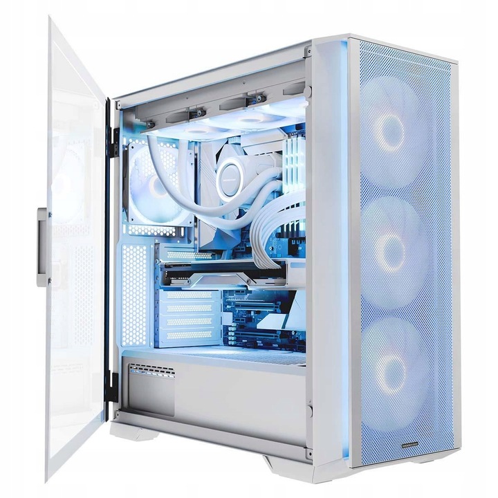 Кутия MODECOM Horizon ARGB Flow Midi, бяла, 465x220x490mm, 3 ARGB вентилатора 140mm, поддръжка E-ATX