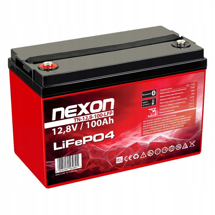 LiFePO4 акумулатор 12V 100Ah с BMS, Bluetooth и нагревателна подложка, за къмпинг и соларни системи