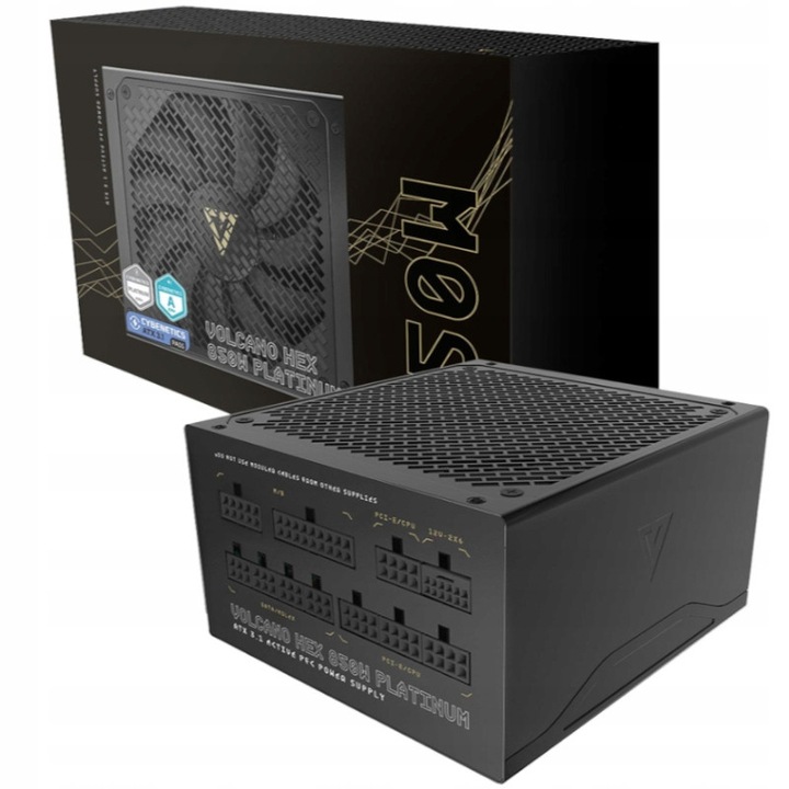 Захранване за компютър (PSU) MODECOM Volcano Hex 850W Platinum, съвместимо с ATX 3.1/PCIe 5.1, напълно модулно, Черно