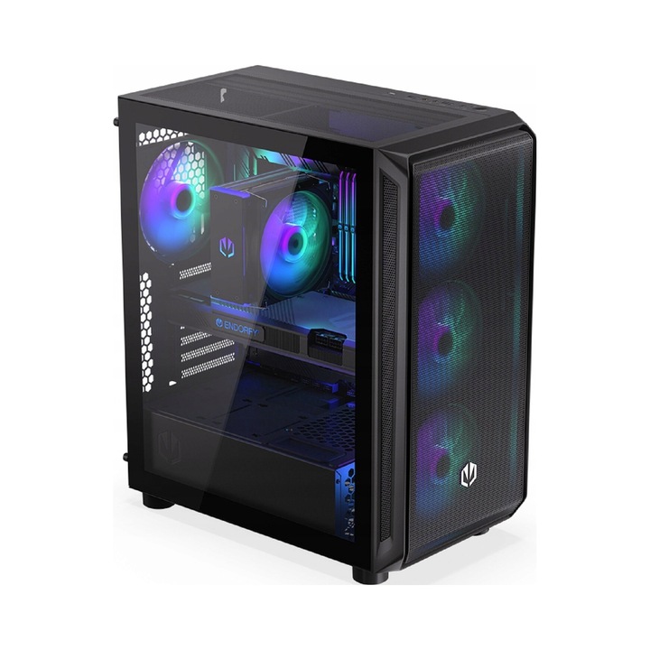 Кутия Endorfy Arx 500 ARGB, Midi Tower, 6 слота 2,5", 3 вентилатора 140 мм, черна, 228x429x486мм