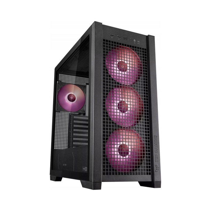 Carcasa TUF GAMING GT302 TG ARGB, neagra, E-ATX, 485x235x520mm, 4 ventilatoare instalate