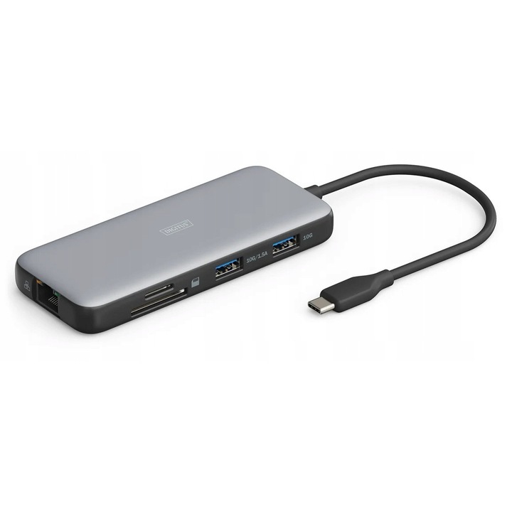 Statie de docare USB-C Digitus 8-porturi, 2x HDMI 4K/60Hz, Ethernet, negru