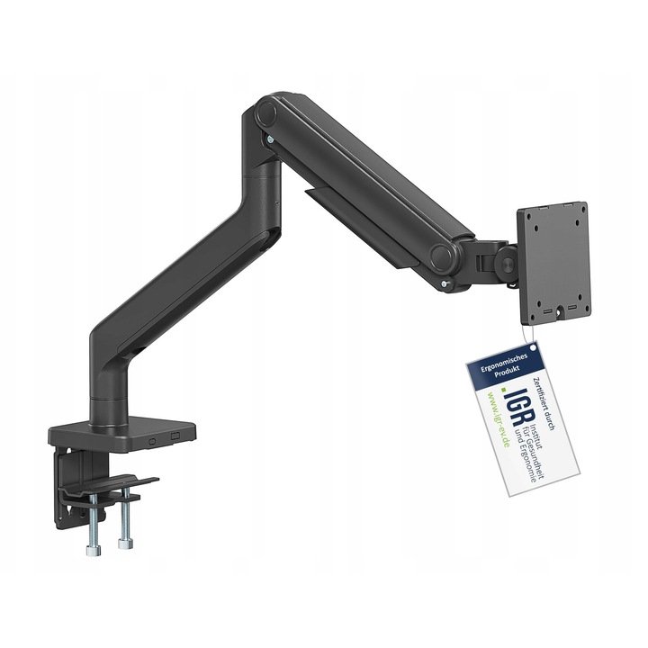 Digitus asztali monitortartó, 1 képernyőhöz (akár 49"), VESA 75x75/100x100, 20 kg teherbírás, bilincses vagy furatos rögzítés, állítható magasság és dőlésszög -20 - 50°, fekete, 1 db