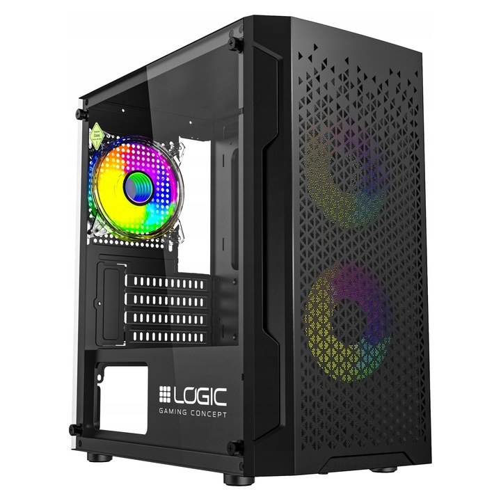 Кутия Logic Aramis Mini Tower, ARGB, 2 вентилатора, закалено стъкло, 340x200x385мм, черна
