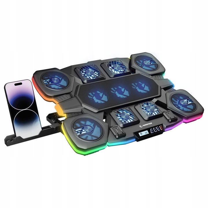 Охлаждаща подложка за лаптоп/пад Rampage GLACIERS50 RGB, 2600 rpm, съвместима с 14-17 инча, черна, 1 бр