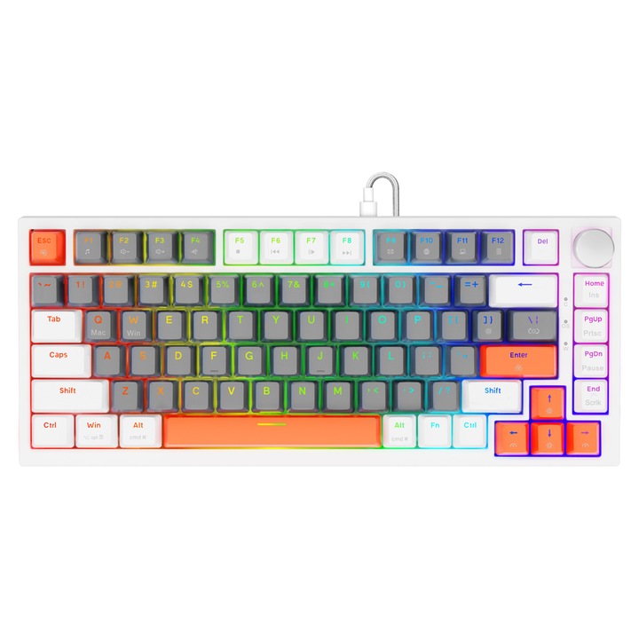 Savio Astral White Jade 75% RGB fehér gamer billentyűzet, 82 billentyű