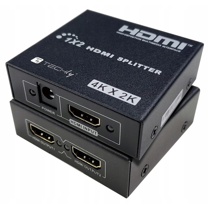 Splitter HDMI Techly 1x2 4K30Hz, activ, 2 porturi, negru, 64x61x20mm