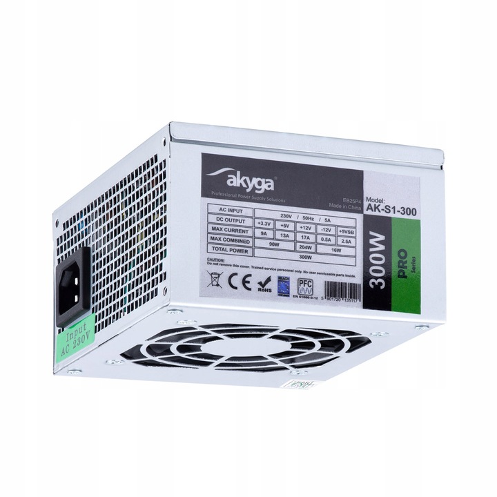 Akyga SFX AK-S1-300 PC tápegység, 300W, 80mm, 70% hatékonyság, 125x100x63.5mm