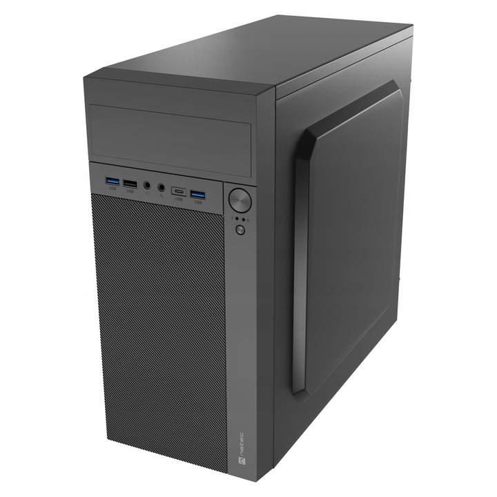 Carcasa Mini Tower Natec Helix USB-C, microATX, 8 locuri de montaj, neagra, 390x180x366mm
