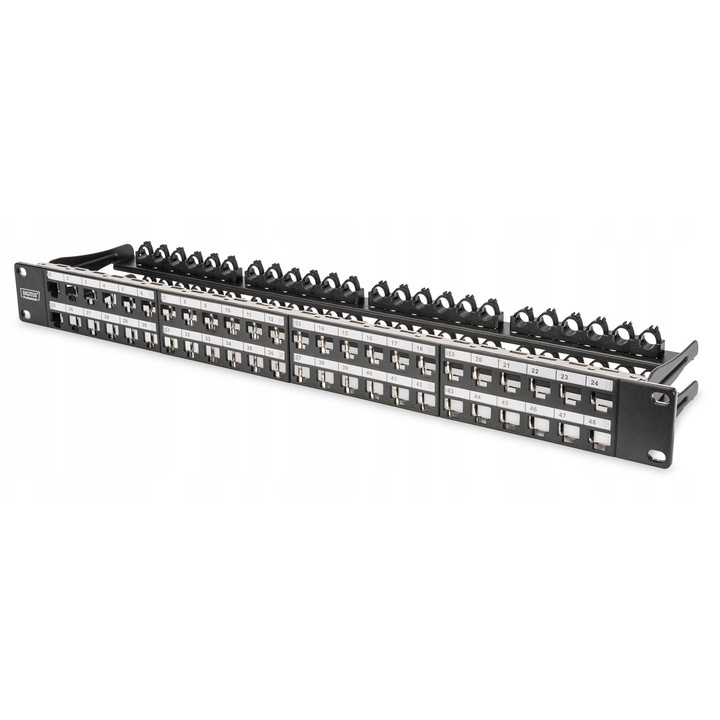 19" 48 portos patch panel, Digitus, 1U, fekete, Keystone modulokhoz