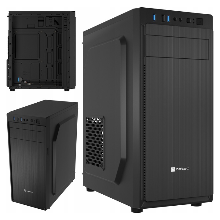 Carcasa Midi Tower Natec Aracanta, 3 porturi USB, ventilator 80mm, 363x198x424mm, neagra