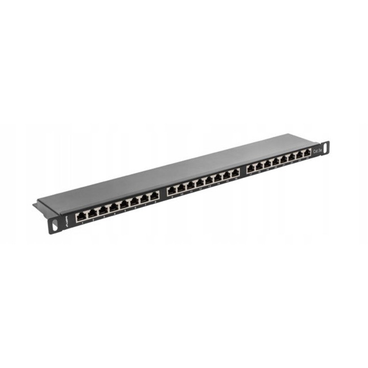 Patch panel 24 portos RJ-45 kategória 6, Lanberg, 0.5U, fekete