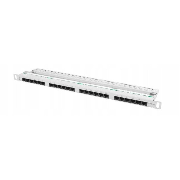 Patch panel 24 portos, 0.5U, 5e kategória, szürke, 19"