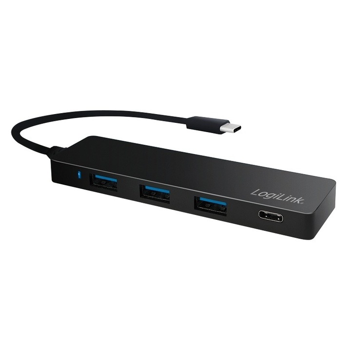 USB-C 3.1 elosztó, 4 portos, ultravékony, fekete, 300x30x10mm
