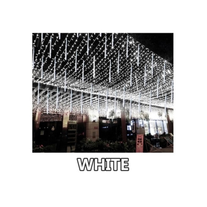 Partidekoráció, 30cm 50cm, LED, meteor fényfüzér, kültéri, vízálló, fehér, szett