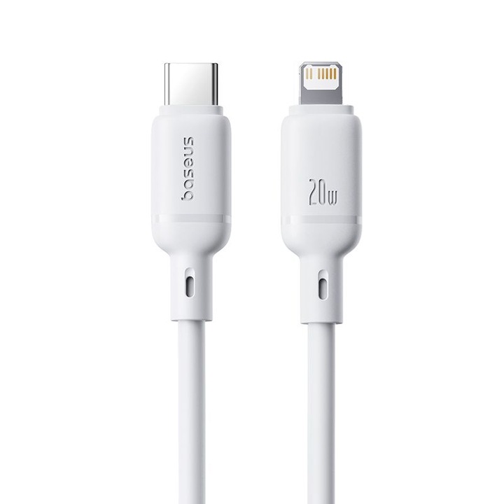 Cablu BASEUS USB-C la Lightning, 1м, 20W, Silky Series, alb