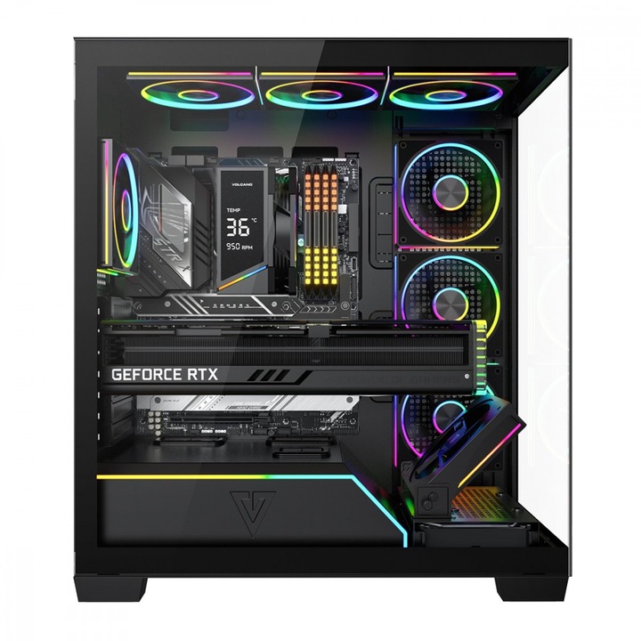 Кутия за компютър Modecom Volcano Stellar Plus ARGB MIDI 8F, 8 ARGB вентилатора, закалено стъкло, черна