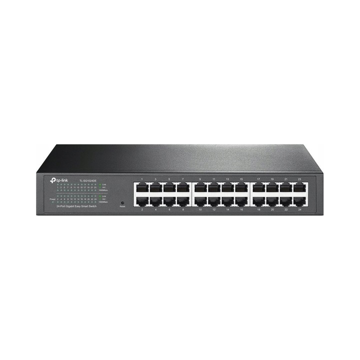 Мрежов комутатор TP-Link TL-SG1024DE 24 порта 10/100/1000 Mb/s RJ45, Easy Smart управляем Layer 2 (VLAN, QoS, mirroring), Черен
